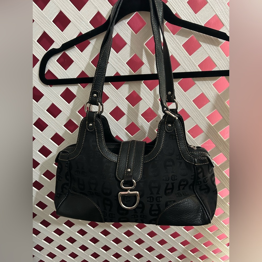 Etienne Aigner Monogram Print Shoulder Bag Handbag in Black